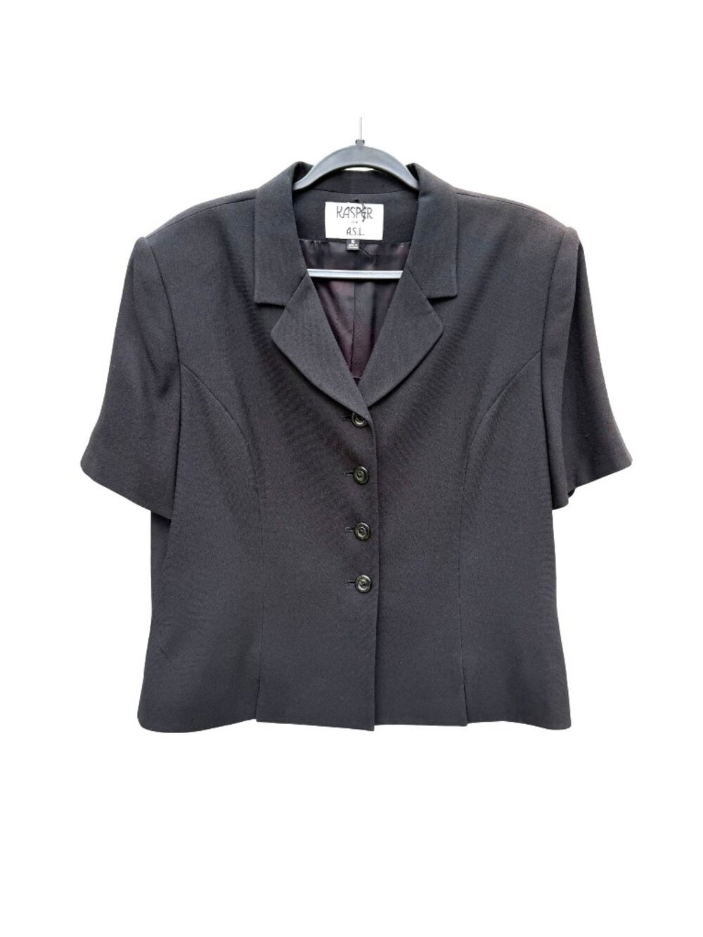 Kasper For A.S.L. Blazer Jacket 16 Womens VTG Black Short Sleeve Button-Up